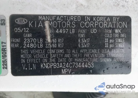 2012 Kia Sportage Lx из США, поврежденный, VIN KNDPB3A24C7344453